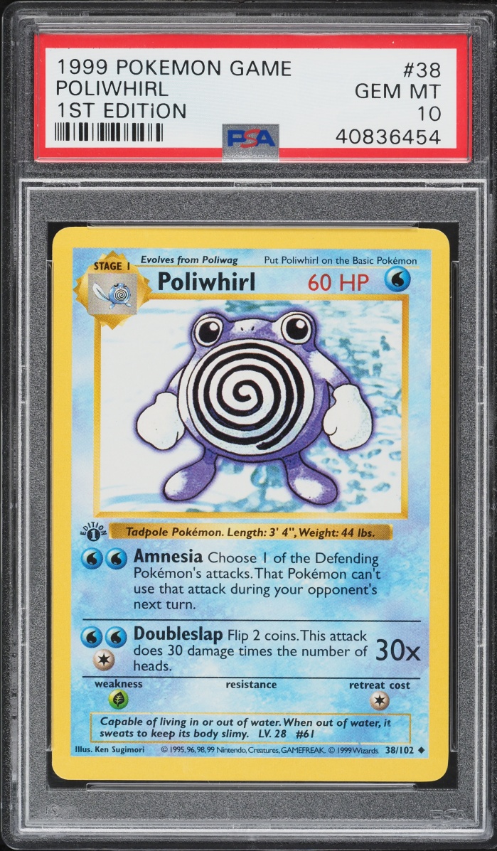 1999 Pokemon Base Set Shadowless 1st Edition Poliwhirl #38 PSA 10 GEM MINT