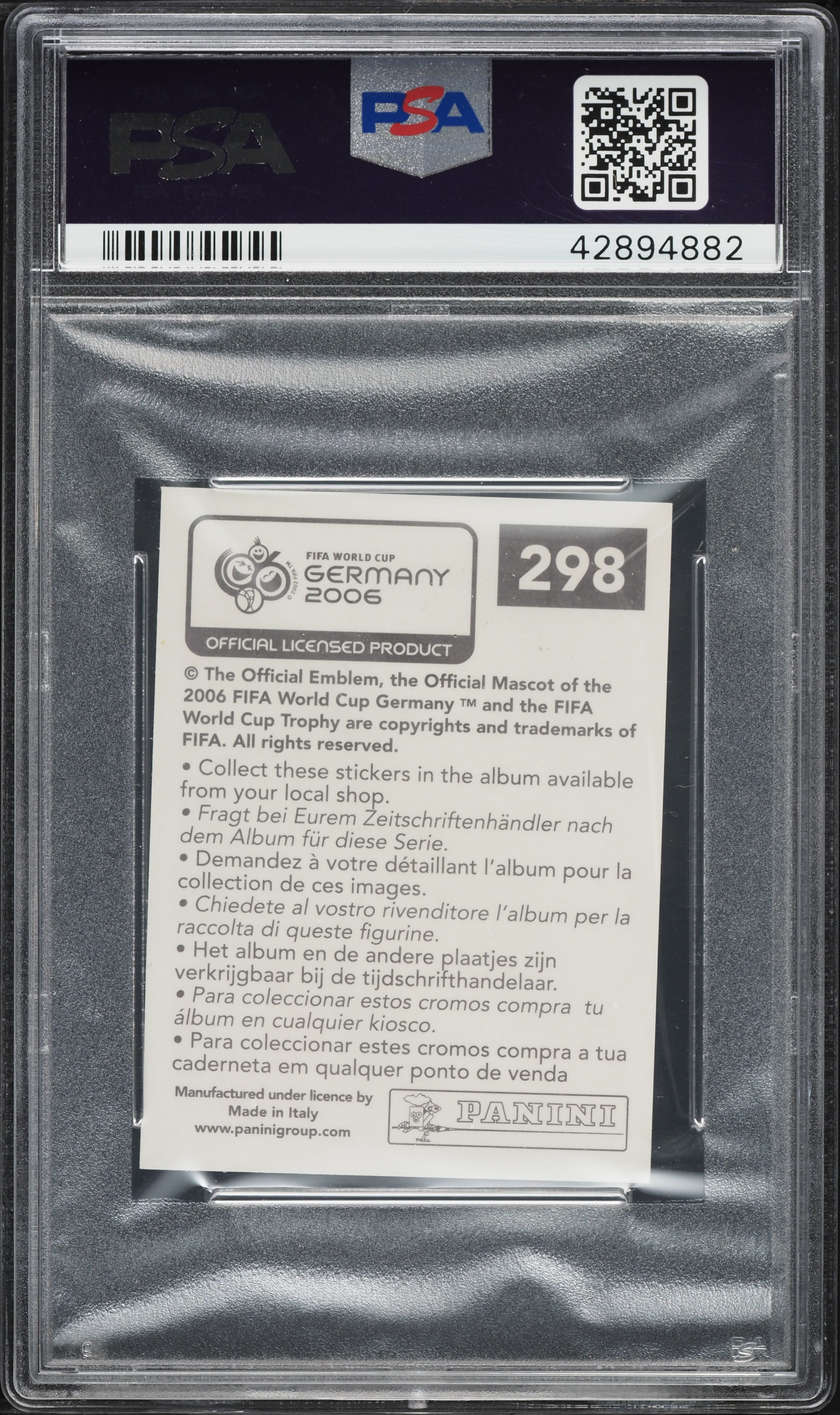 2006 Panini World Cup Germany Sticker Cristiano Ronaldo #298 PSA