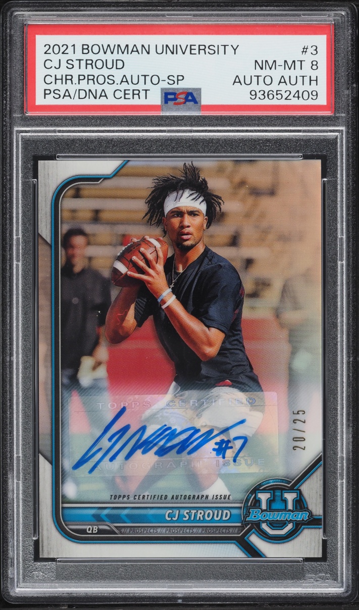 2021 Bowman University Chrome CJ Stroud SP ROOKIE AUTO /25 #3 PSA 8 NM-MT