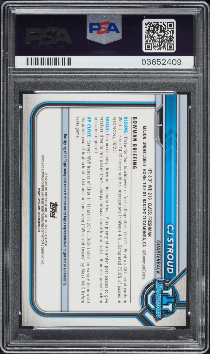 2021 Bowman University Chrome CJ Stroud SP ROOKIE AUTO /25 #3 PSA 8 NM-MT