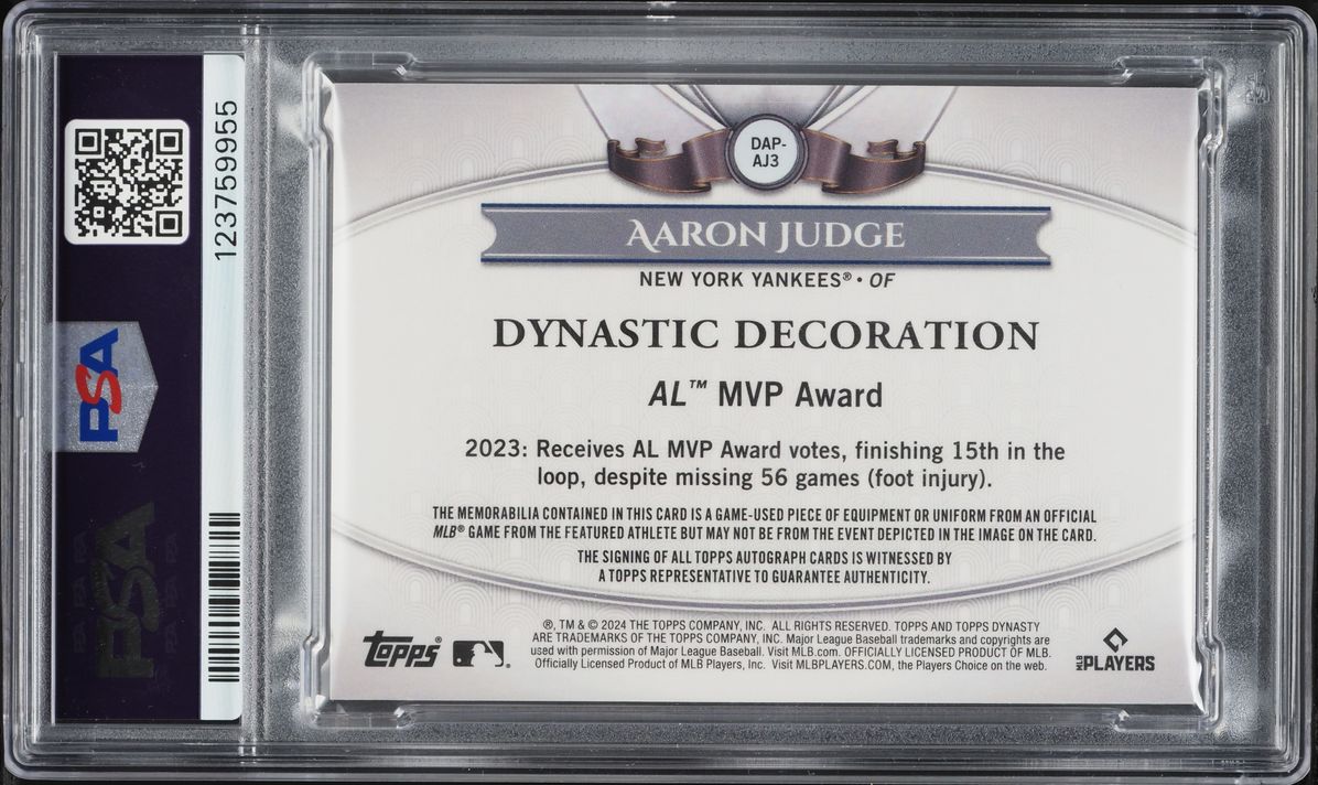 2024 Topps Dynasty Aaron Judge PATCH AUTO 10/10 #DAPAJ3 PSA 9 MINT