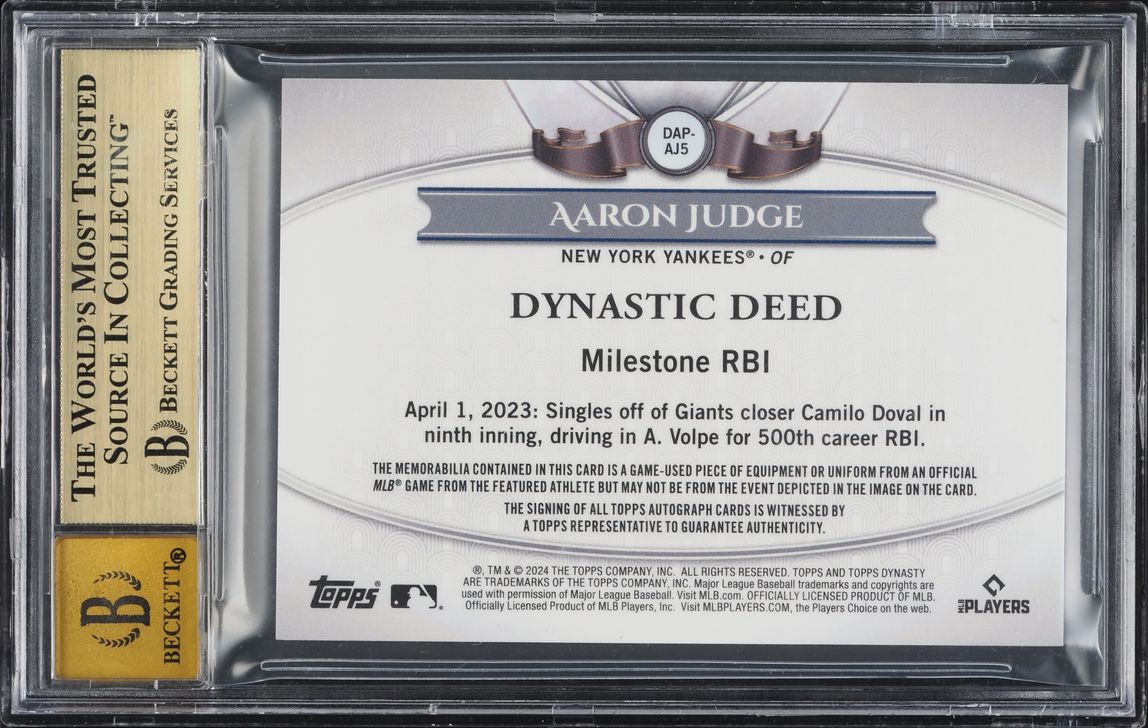 2024 Topps Dynasty Aaron Judge PATCH AUTO /10 #DAP-AJ5 BGS 9.5 GEM MINT