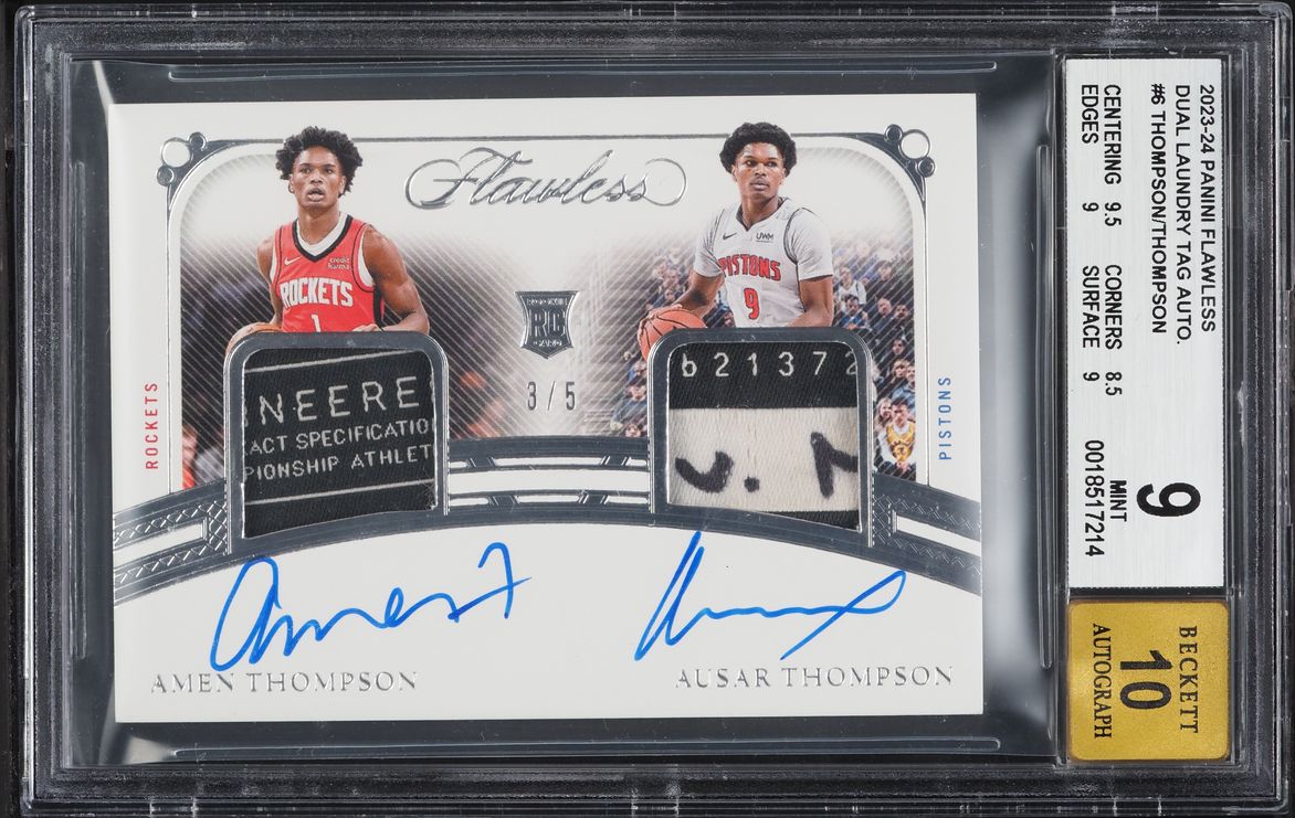 2023 Panini Flawless Amen & Ausar Thompson ROOKIE TAG PATCH AUTO /5 BGS 9 MINT