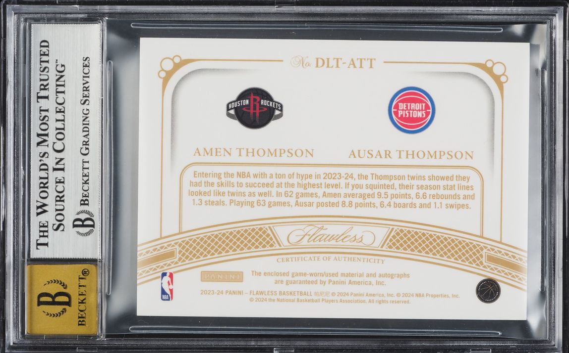 2023 Panini Flawless Amen & Ausar Thompson ROOKIE TAG PATCH AUTO /5 BGS 9 MINT
