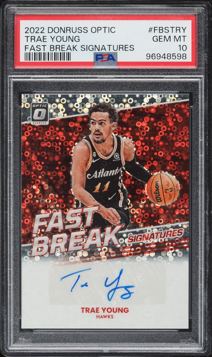 2022 Donruss Optic Fast Break Prizm Trae Young AUTO #FBS-TRY PSA 10 GEM MINT