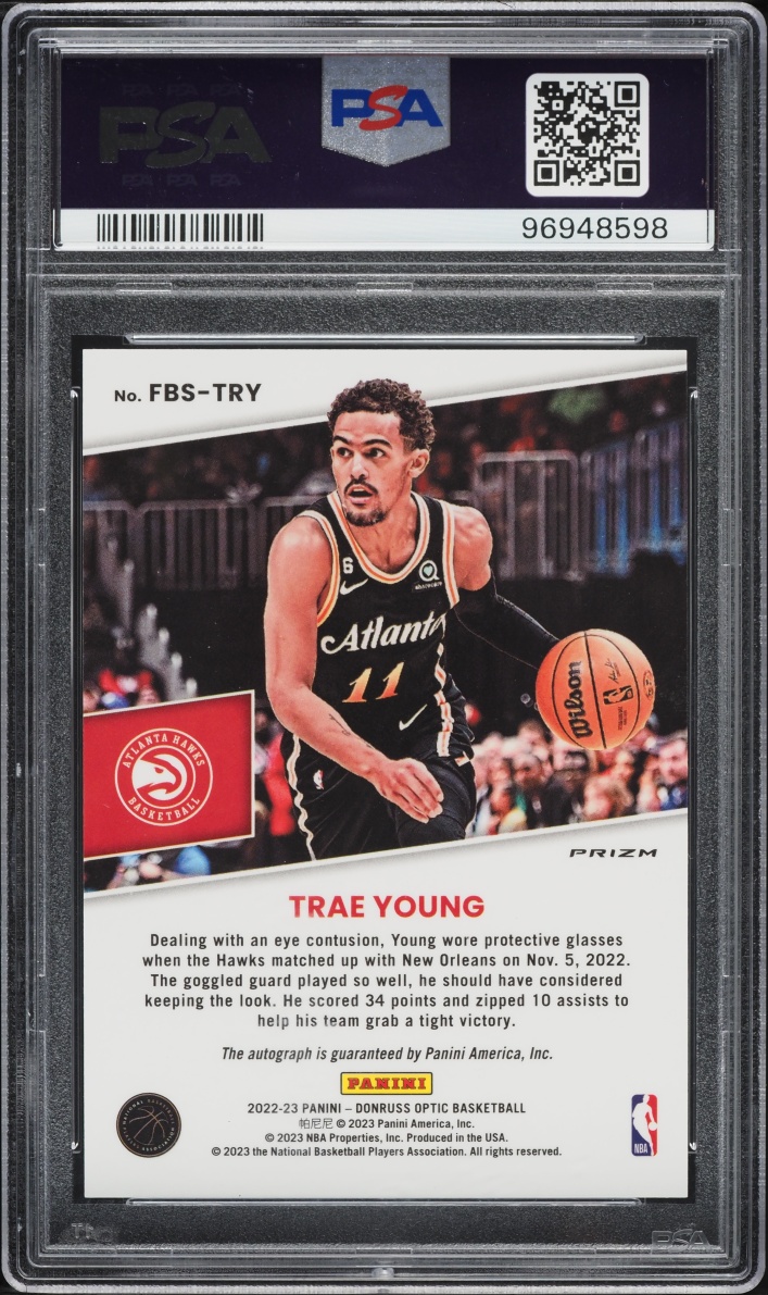 2022 Donruss Optic Fast Break Prizm Trae Young AUTO #FBS-TRY PSA 10 GEM MINT