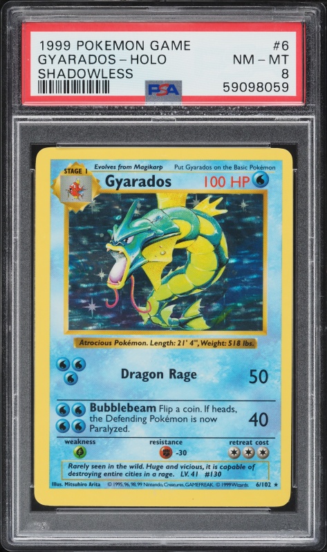 1999 Pokemon Base Set Shadowless Holo Gyarados #6 PSA 8 NM-MT