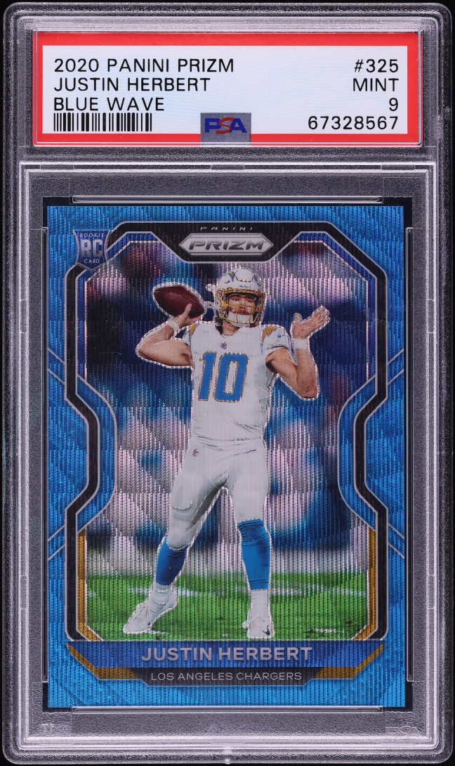 2020 Panini Prizm Blue Wave Justin Herbert ROOKIE /199 #325 PSA 9 MINT
