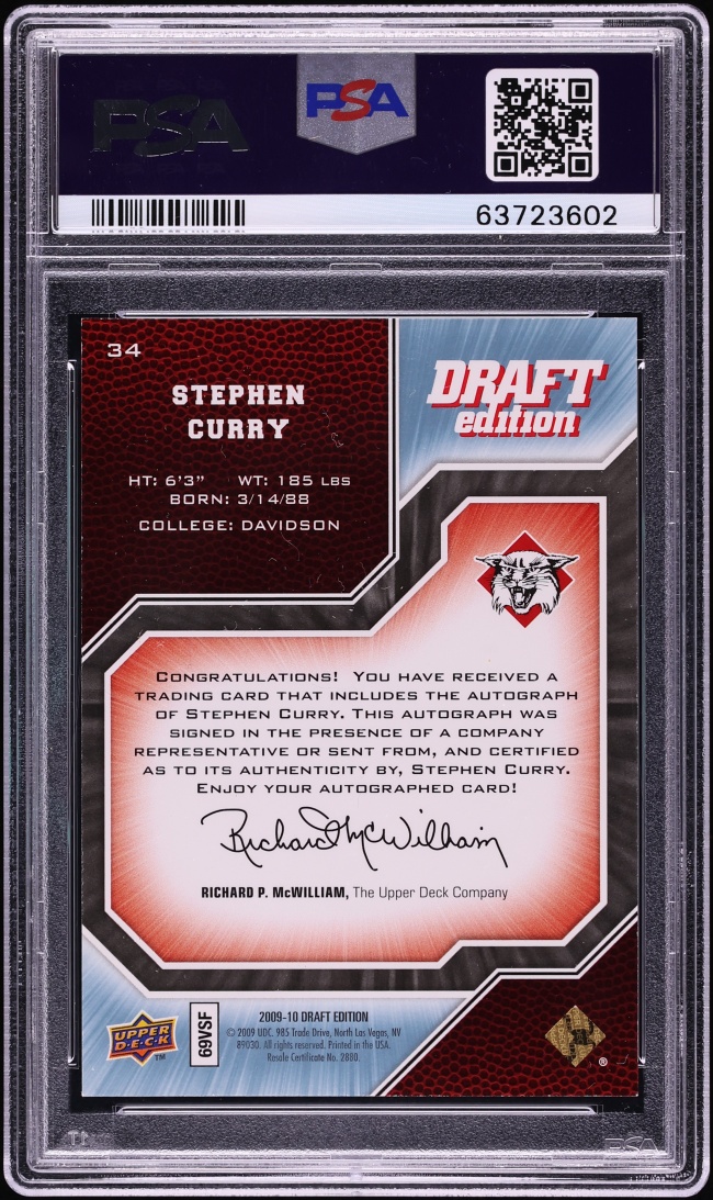 2009 Upper Deck Draft Edition Stephen Curry ROOKIE AUTO /249 PSA 9 MINT