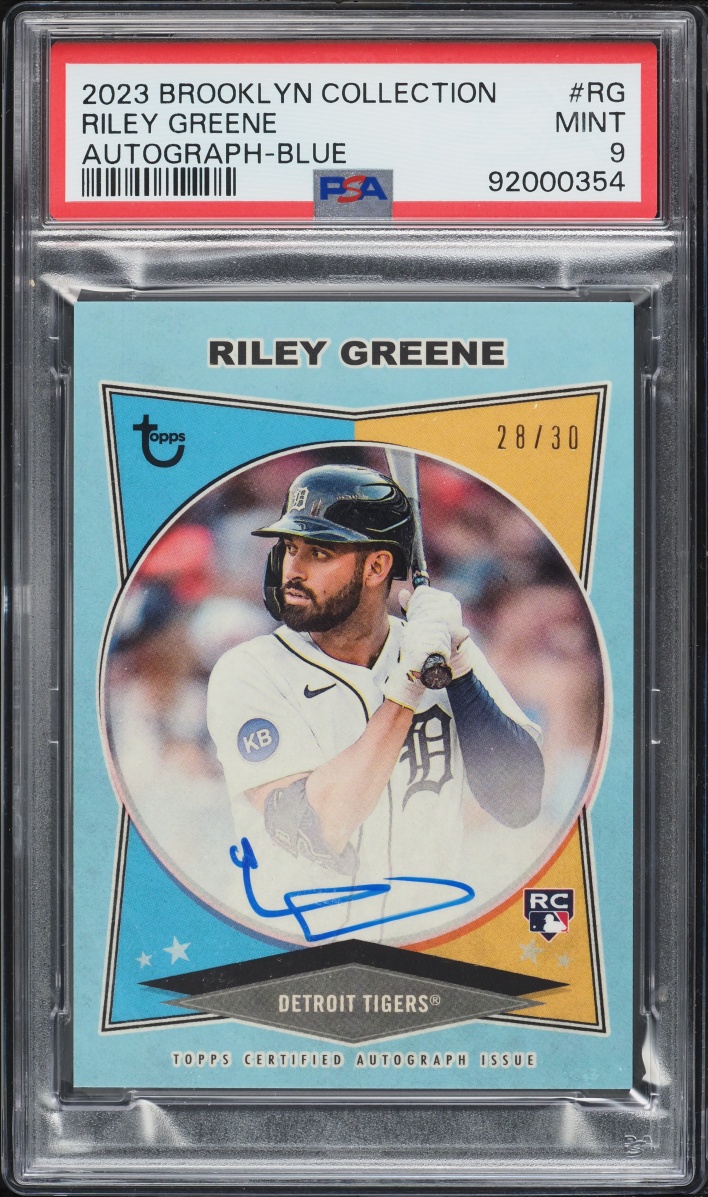 2023 Topps Brooklyn Collection Blue Riley Greene ROOKIE AUTO /300 #AC-RG PSA 9 MINT
