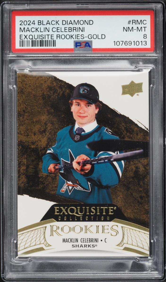 2024 Black Diamond Exquisite Collection Gold Macklin Celebrini ROOKIE /99 #R-MC PSA 8 NM-MT