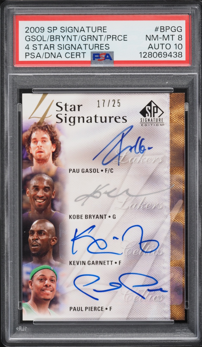 2009 SP Signature 4 Star Pau Gasol Kobe Bryant Kevin Garnett Paul Pierce AUTO DNA 10 /25 PSA 8