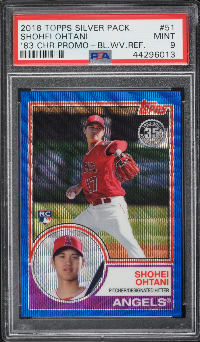 2018 Topps Chrome '83 Silver Pack Promo Blue Wave Refractor Shohei Ohtani ROOKIE /75 #51 PSA 9