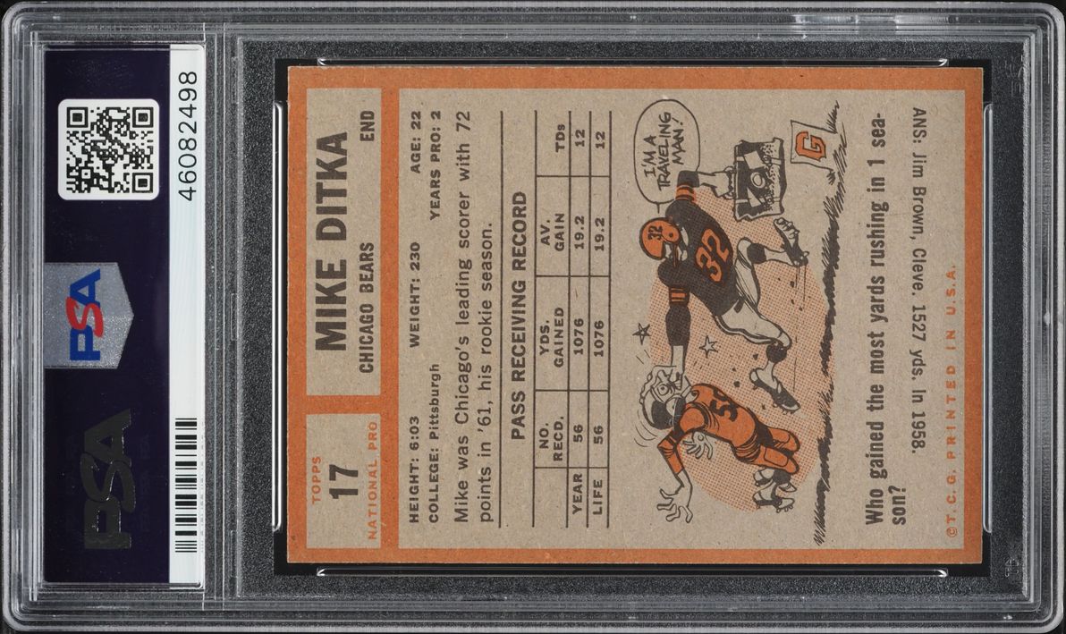 1962 Topps Football Mike Ditka ROOKIE #17 PSA 7 NRMT