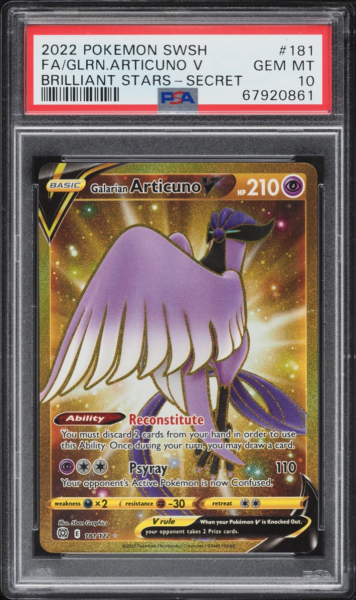 2022 Pokemon Sword & Shield Brilliant Stars Gold Rare Galarian Articuno V #181 PSA 10 GEM MINT
