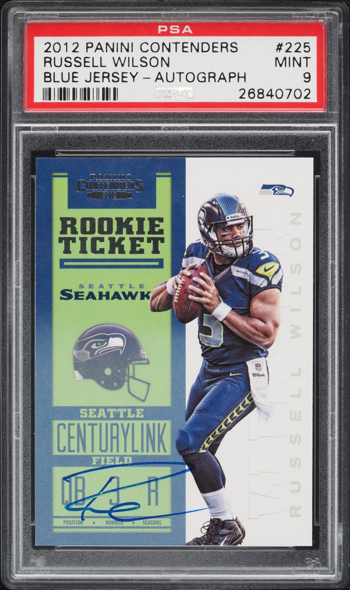 2012 Panini Contenders Blue Jersey Russell Wilson ROOKIE AUTO #225 PSA 9 MINT