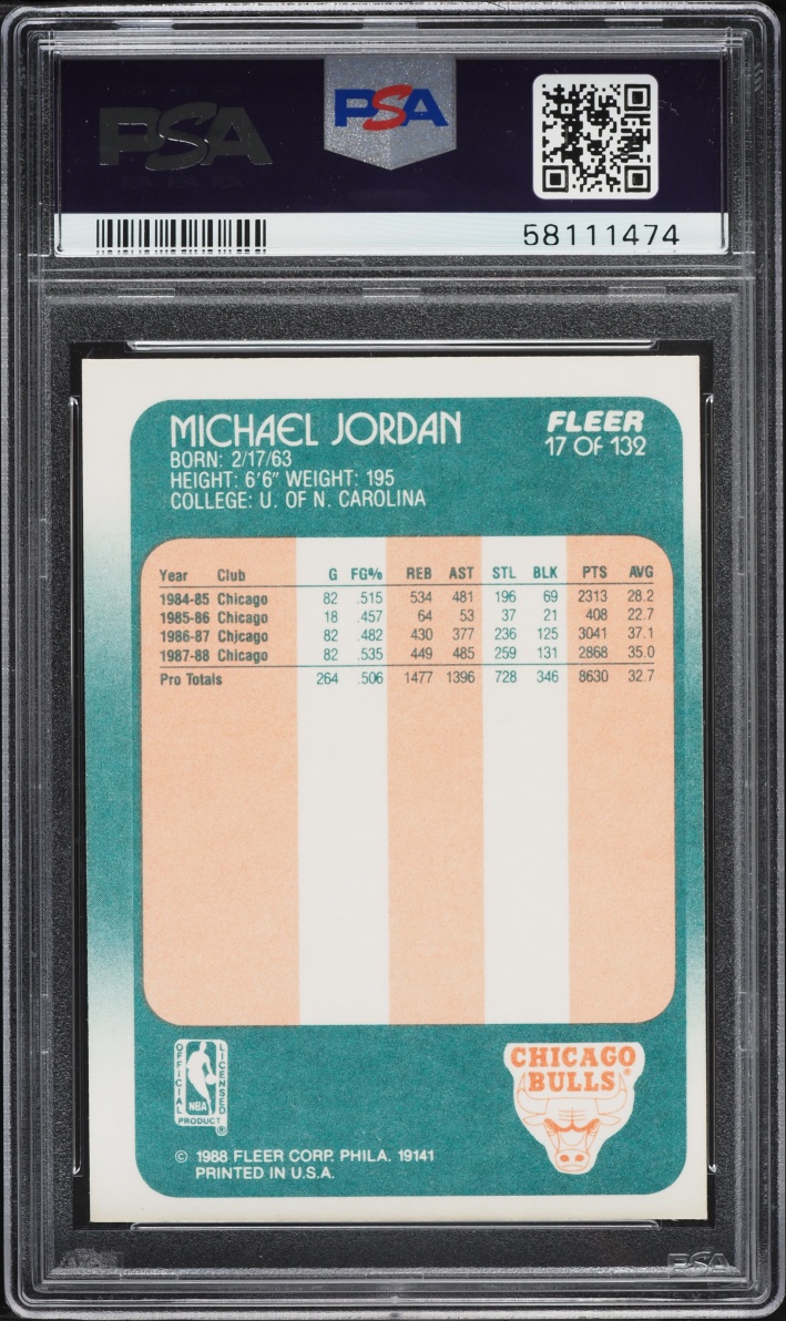 1988 Fleer Basketball Michael Jordan #17 PSA 8 NM-MT