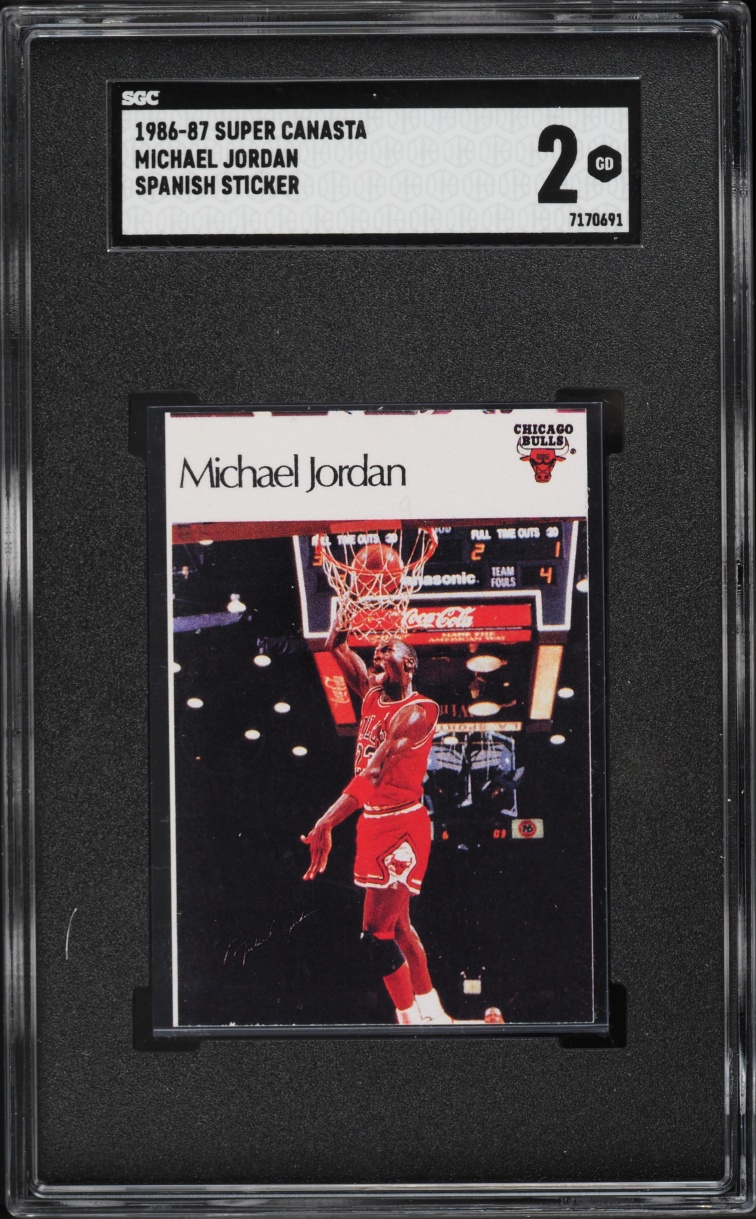 1986 Super Canasta Spanish Sticker Michael Jordan ROOKIE SGC 2 GD