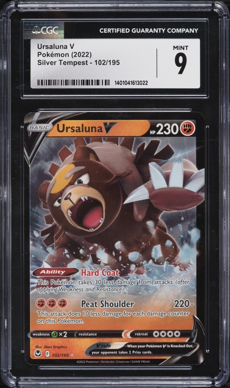 2022 Pokemon Sword & Shield Silver Tempest Ursaluna V #102 CGC 9 MINT