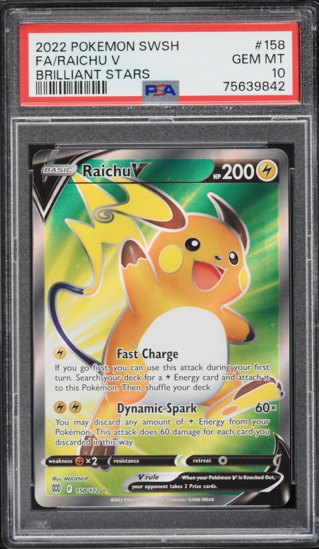 2022 Pokemon Sword & Shield Brilliant Stars Full Art Raichu V #158 PSA 10 GEM MINT