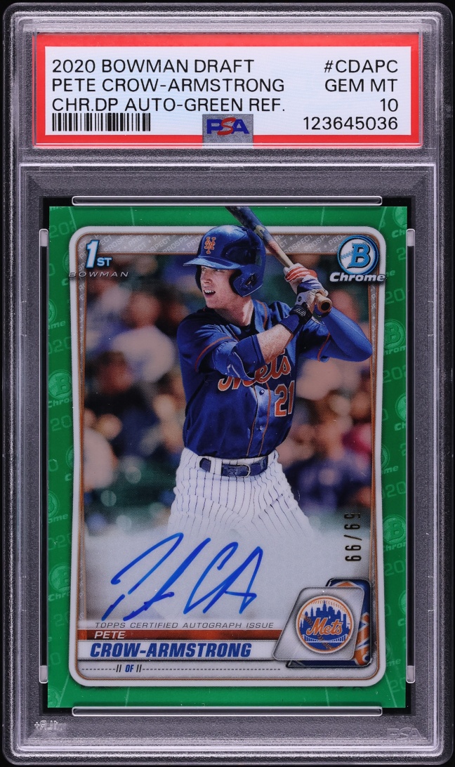 2020 Bowman Chrome DP Green Refractor Pete Crow-Armstrong PROSPECT AUTO /99 PSA 10 GEM MINT
