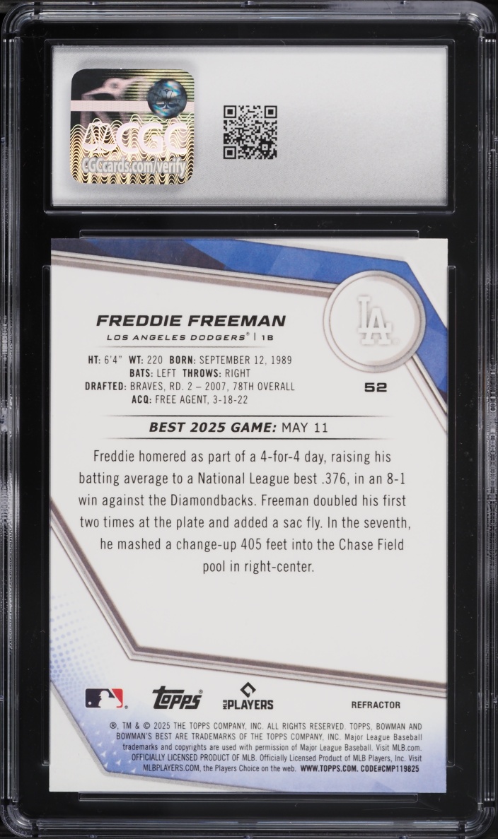 2025 Bowman's Best Refractor Freddie Freeman #52 CGC 9.5 MINT+