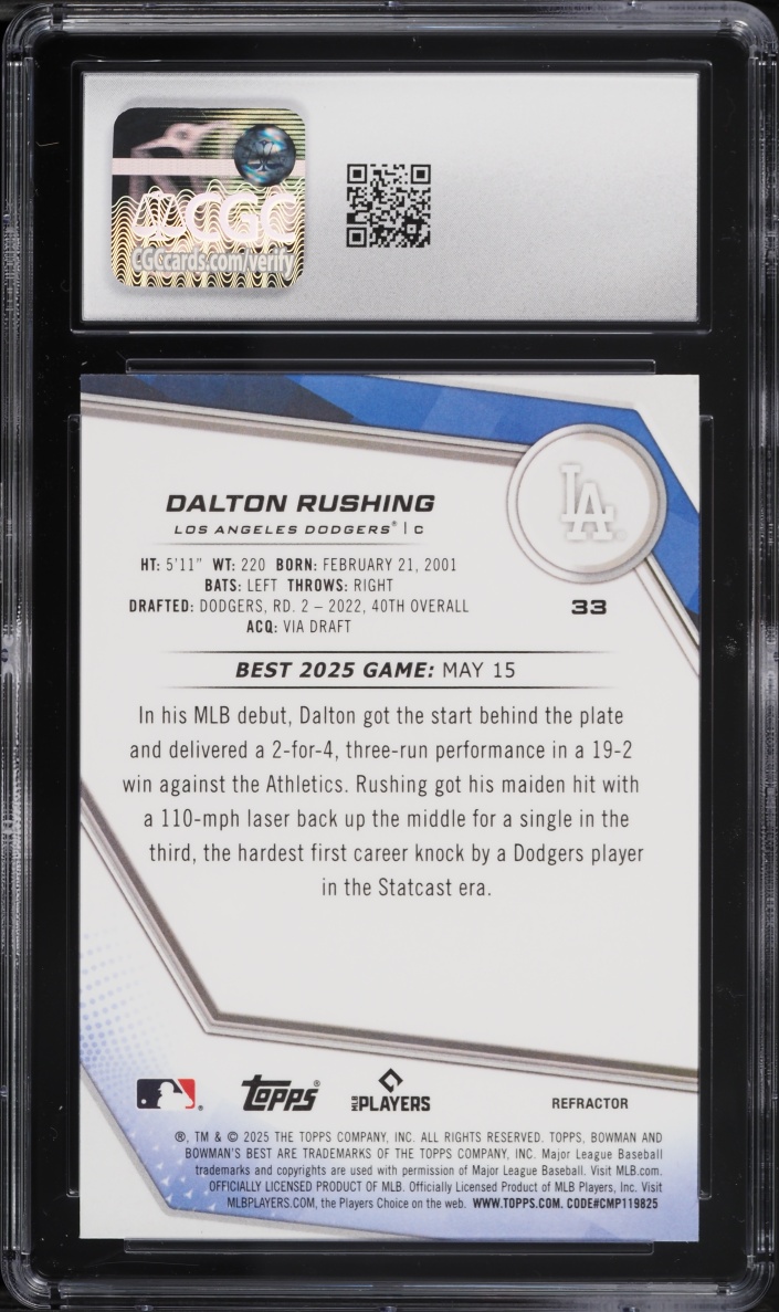 2025 Bowman's Best Refractor Dalton Rushing ROOKIE #33 CGC 10 GEM MINT