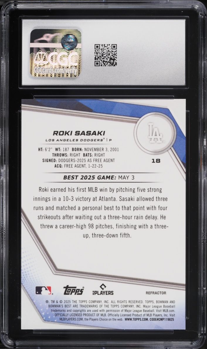 2025 Bowman's Best Refractor Roki Sasaki ROOKIE #18 CGC 9 MINT
