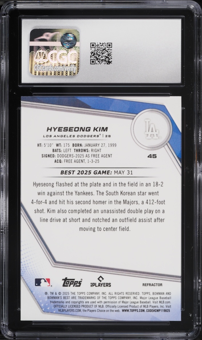 2025 Bowman's Best Refractor Hyeseong Kim ROOKIE #45 CGC 10 GEM MINT