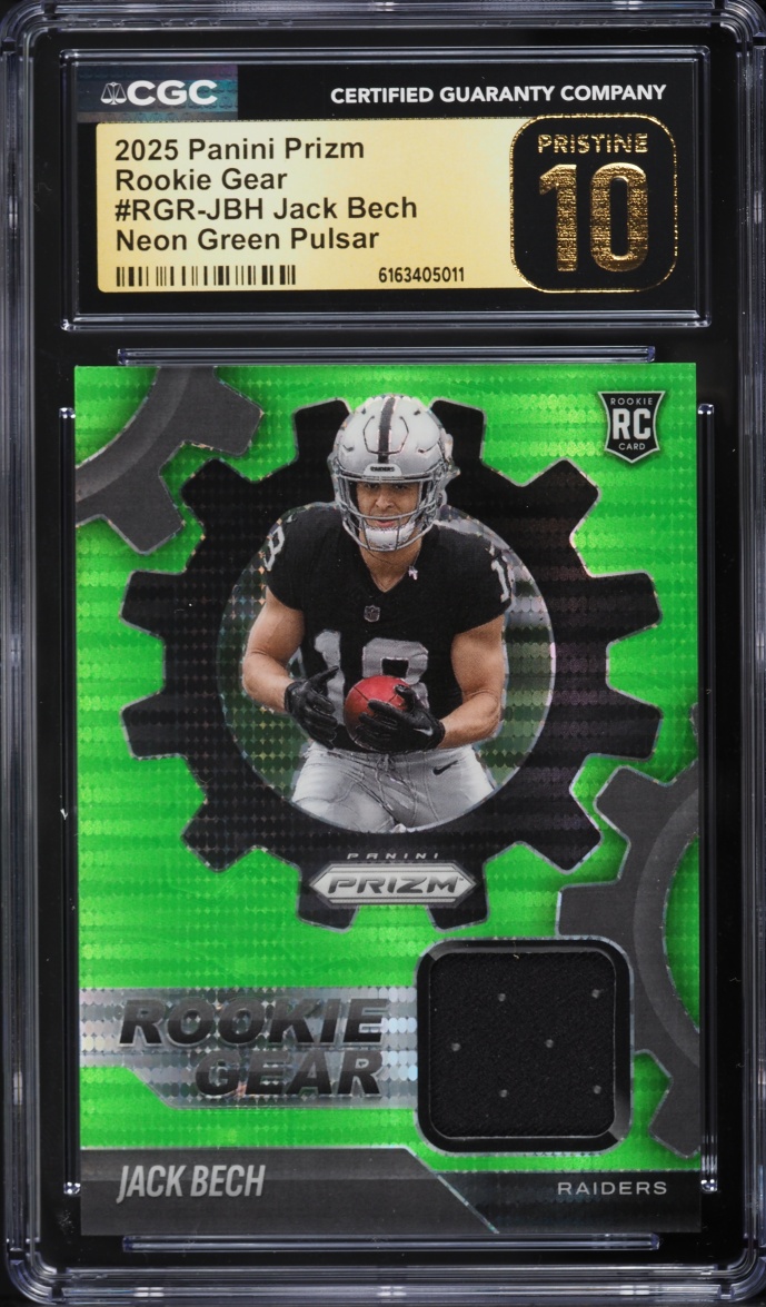 2025 Panini Prizm Gear Neon Green Pulsar Jack Bech ROOKIE PATCH #RGR-JBH CGC 10 PRISTINE