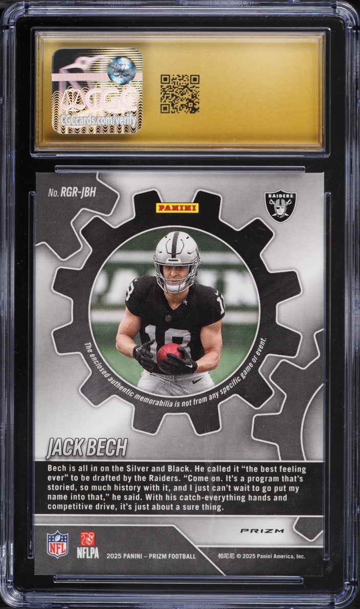 2025 Panini Prizm Gear Neon Green Pulsar Jack Bech ROOKIE PATCH #RGR-JBH CGC 10 PRISTINE
