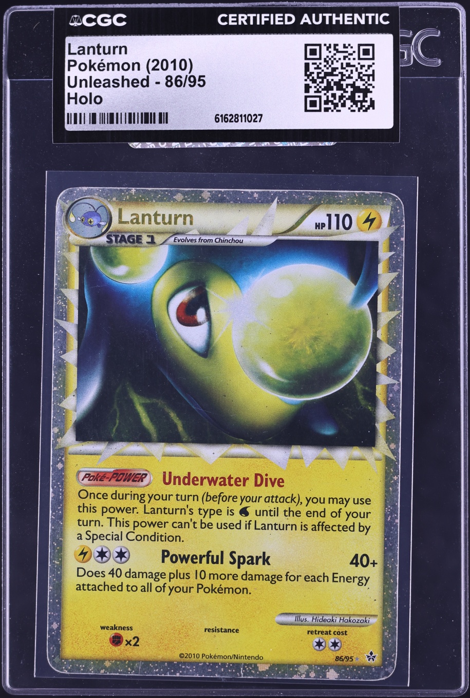2010 Pokemon HeartGold & SoulSilver Unleashed Holo Lanturn #86 CGC AUTH