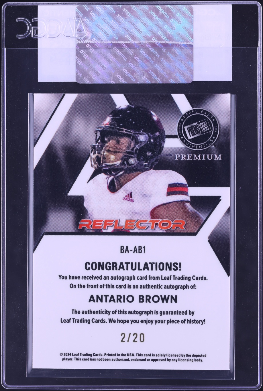 2024 Leaf Press Pass Premium Blue Reflector Antario Brown ROOKIE AUTO /20 #BA-AB1 CGC AUTH