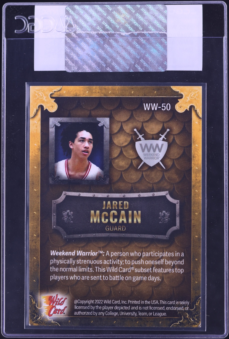 2022 Wild Card Matte Draft Weekend Warrior Gold Blue Jared McCain ROOKIE #WW-50 CGC AUTH