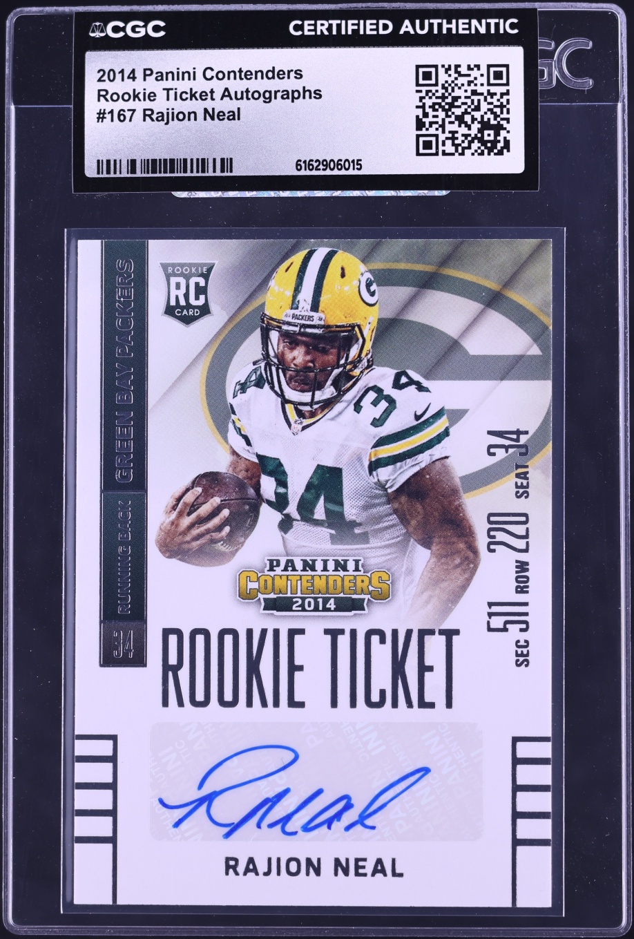 2014 Panini Contenders Ticket Rajion Neal ROOKIE AUTO #167 CGC AUTH