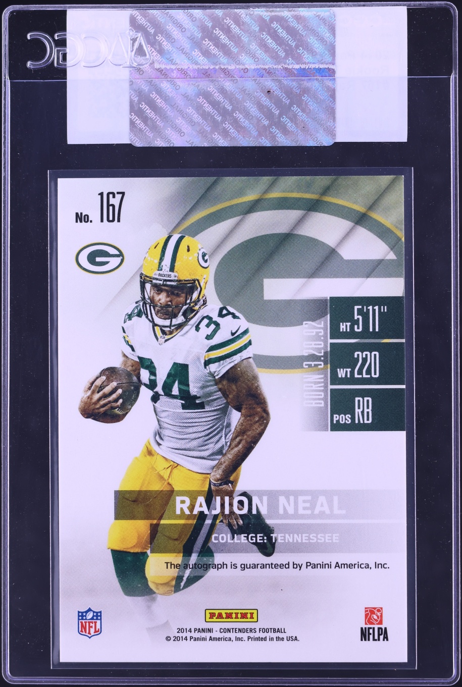 2014 Panini Contenders Ticket Rajion Neal ROOKIE AUTO #167 CGC AUTH