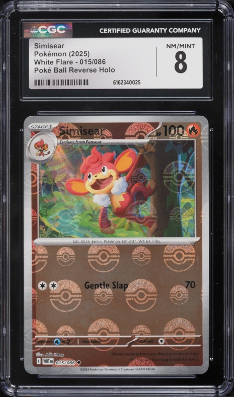 2025 Pokemon Scarlet & Violet White Flare Poké Ball Reverse Holo Simisear #015 CGC 8 NM-MT