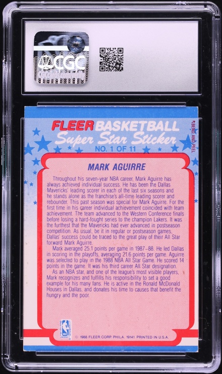 1988 Fleer Stickers Mark Aguirre #1 CGC 3 VG