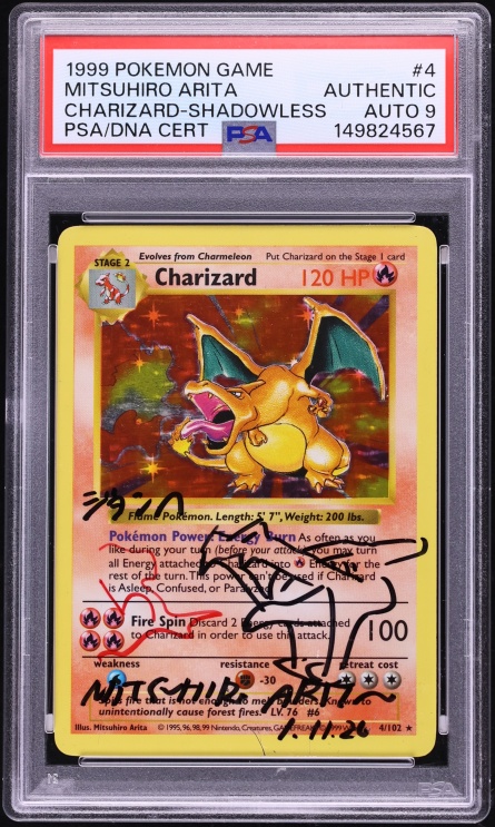 1999 Pokemon Game Charizard-Shadowless Holo Charizard AUTO DNA 9 #4 PSA AUTH