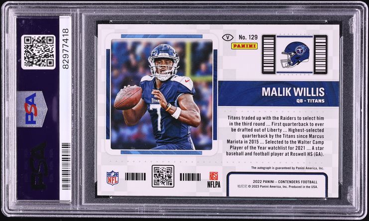 2022 Panini Contenders Variation Malik Willis ROOKIE AUTO #129 PSA 9 MINT