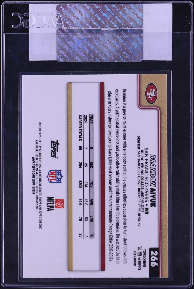 2025 Topps Chrome Refractor Brandon Aiyuk #266 CGC AUTH