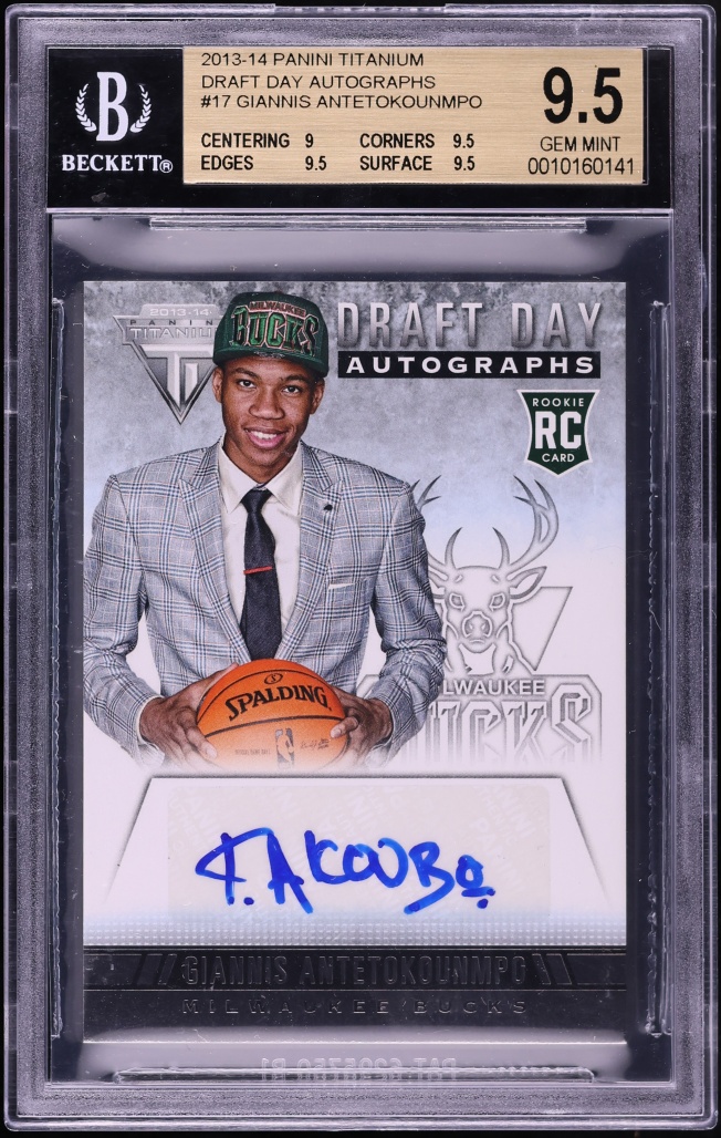 2013 Panini Titanium Draft Day Giannis Antetokounmpo ROOKIE AUTO #17 BGS 9.5 GEM MINT