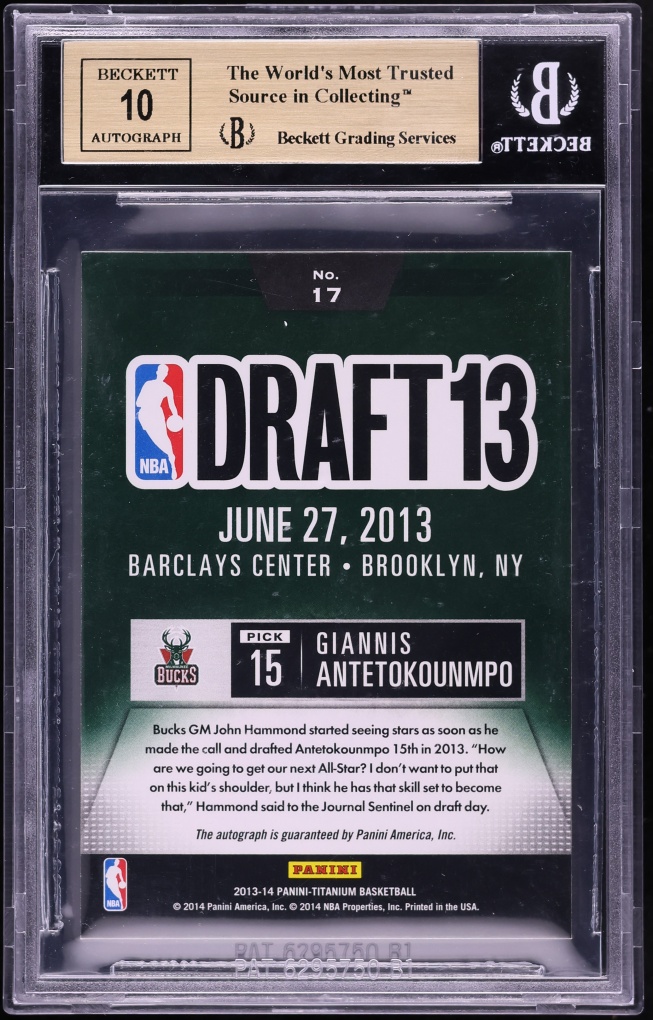 2013 Panini Titanium Draft Day Giannis Antetokounmpo ROOKIE AUTO #17 BGS 9.5 GEM MINT