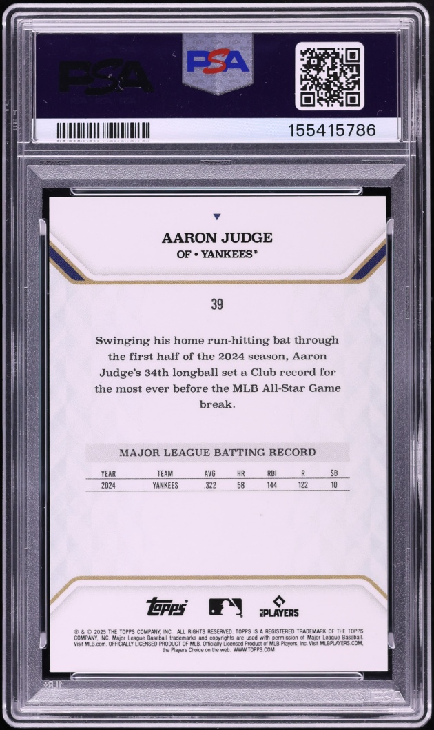 2025 Topps MLB MVP Collection Gold Foil Aaron Judge 50/50 #39 PSA 10 GEM MINT