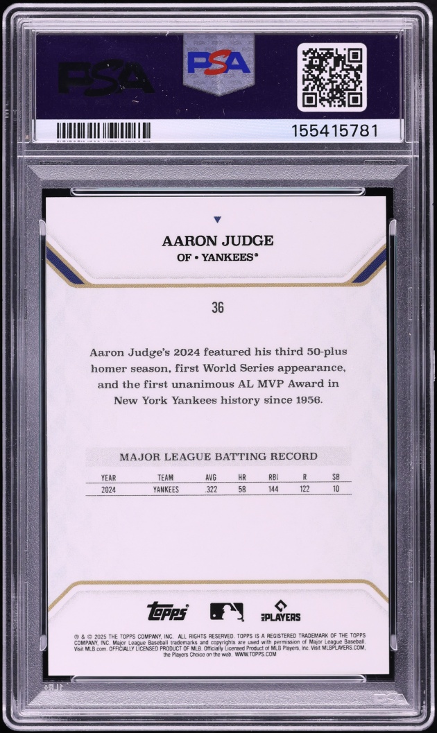 2025 Topps MLB MVP Collection Aaron Judge /99 #36 PSA 10 GEM MINT