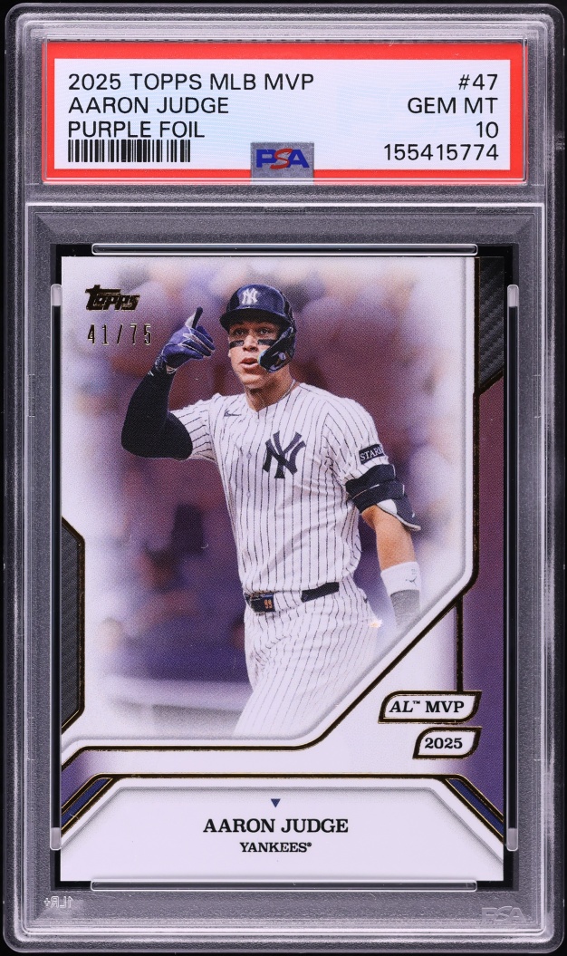 2025 Topps MLB MVP Collection Purple Foil Aaron Judge /75 #47 PSA 10 GEM MINT