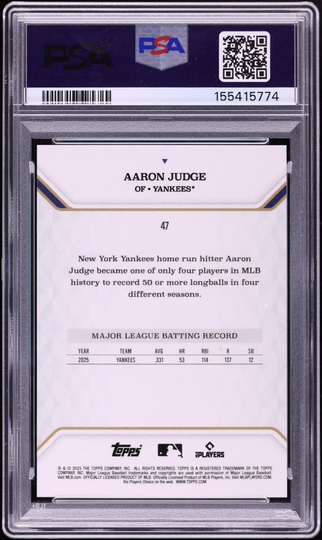 2025 Topps MLB MVP Collection Purple Foil Aaron Judge /75 #47 PSA 10 GEM MINT