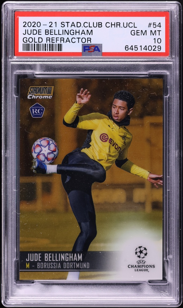 2020 Stadium Club Chrome UCL Gold Refractor Jude Bellingham ROOKIE 50/50 #54 PSA 10 GEM MINT