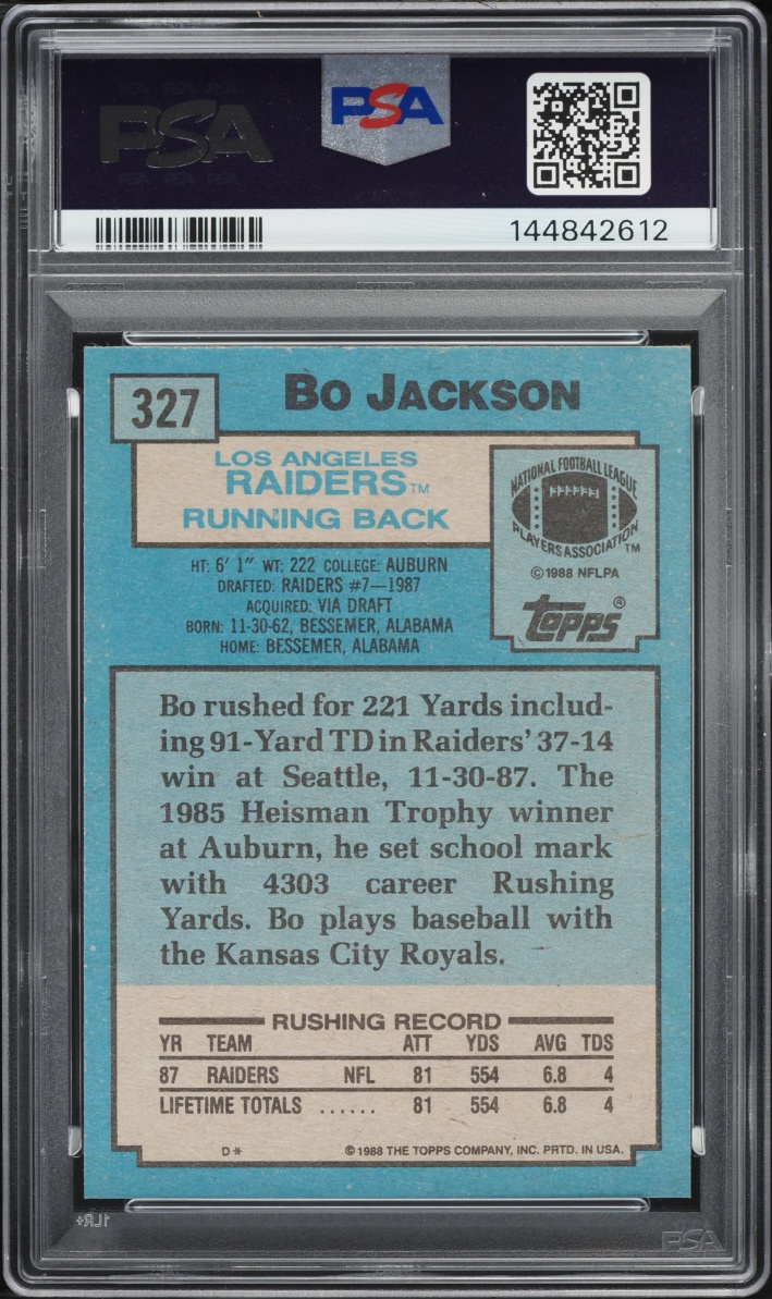 1988 Topps Football Bo Jackson ROOKIE #327 PSA 7 NRMT