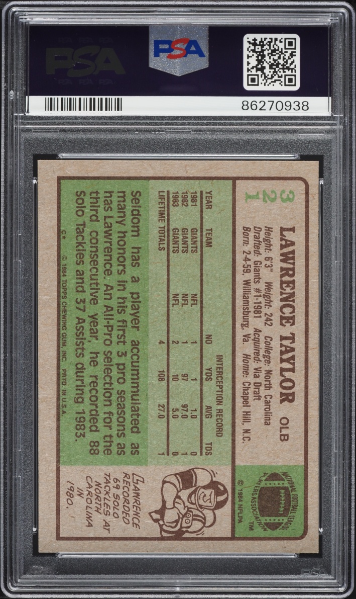 1984 Topps Football Lawrence Taylor #321 PSA 7 NRMT